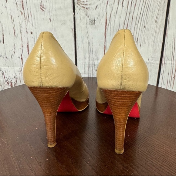 JEFFREY CAMPBELL Elegant calf leather Peep-Toe Heels - Tan and Red 7.5 GUC - Picture 10 of 15